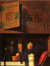 L'armoire aux bouteilles et aux livres - artiste de l’Allemagne du Sud de la fin du XVème siècle