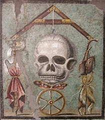 Memento-Mori_Tête de mort avec les attributs du mendiant et du roi_Pompei